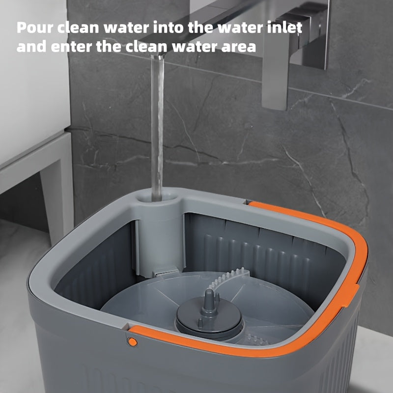Hands-Free Mop and Bucket Kit with Reusable Pads for Hardwood and Tile Floors