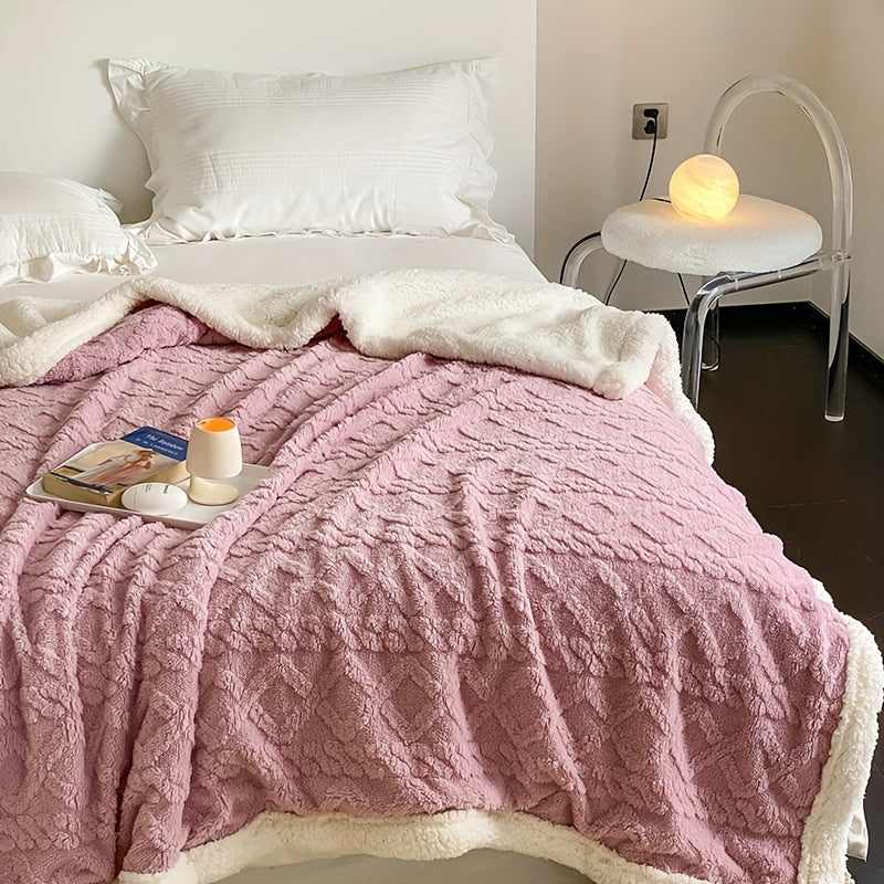 Contemporary Taffeta Solid Color Jacquard Fleece Blanket for Sofa Bed Camping