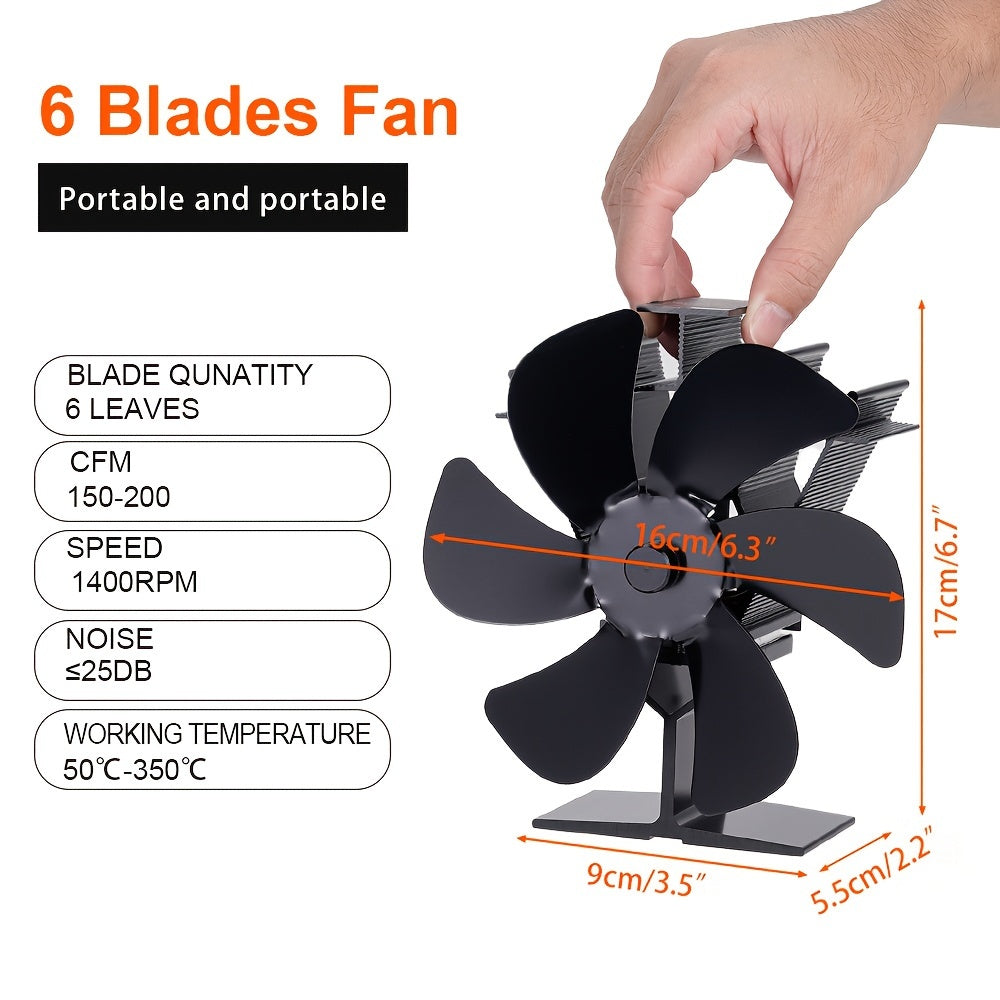 Portable High-Quality 6-Blade Heat Powered Stove Fan for Wood Fireplace