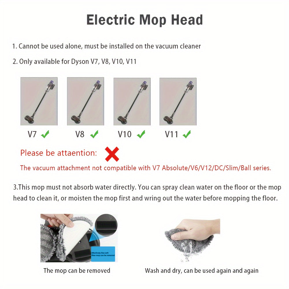 Dyson bilan mos keladigan elektr mopu boshqichi, olib tashlanadigan suv tanki bilan, 6 ta mato kiritilgan, yog'och, plitka va shisha tozalash uchun. Qo'ltiq yoki tayoq yo'q.