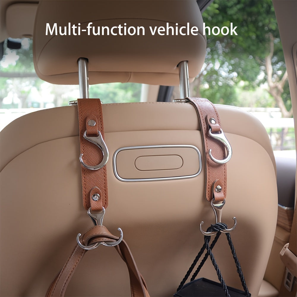 2PCS PU Leather Car Seat Hooks Auto Interior Organizer Hangers for Bags and Coats