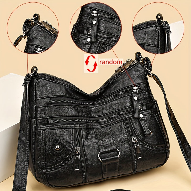 Women's Synthetic Leather Crossbody Bag with Anti-Theft Zipper and Adjustable Strap