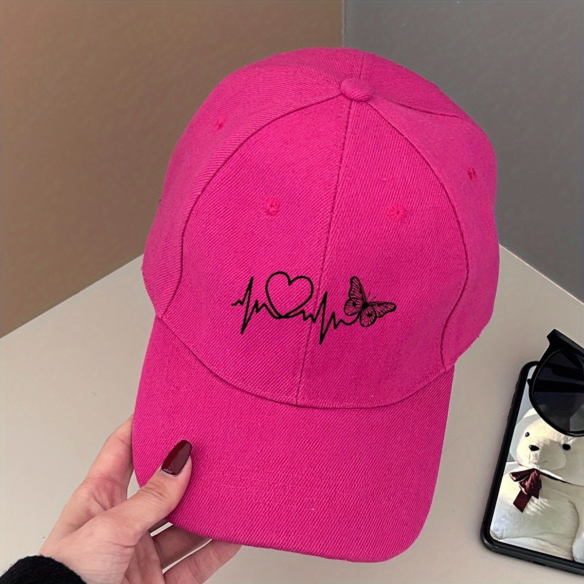 Розовая бейсболка для женщин защита от солнца дизайн бабочки полиэстер регулируемая для улицы