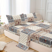 Set of 4 Flower Stitching Print Fitted Sheets Bedding Set Soft Breathable for Bedroom Guest Room Dorm