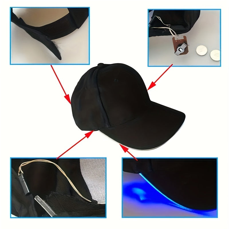 Gorra de béisbol con luz LED para fiestas y eventos. Baterías incluidas