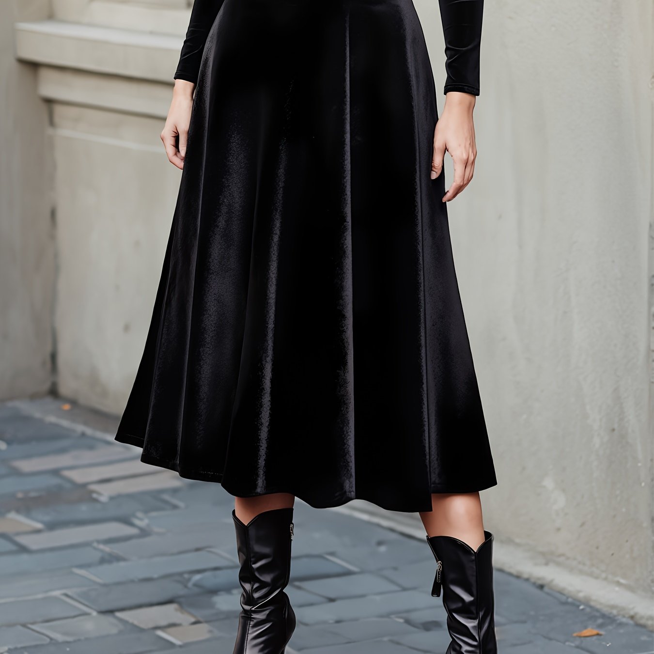 Women's Plus Size Velvet Swing Midi Skirt High Waist Spring Summer