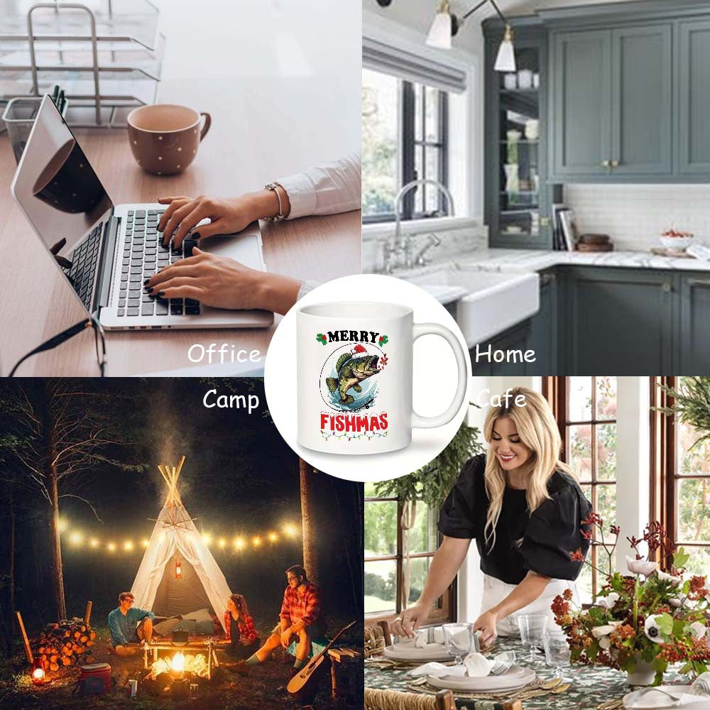 Ceramic Coffee Mug Christmas Fishing Merry Fishmas Holiday Gift Office Camping