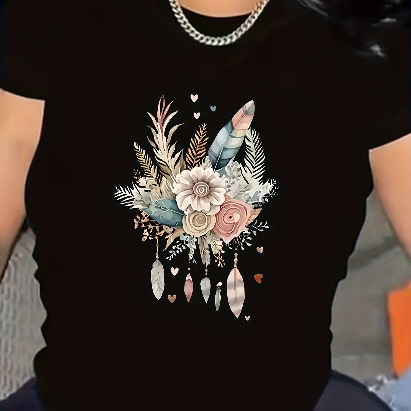 Plus Size Women's Casual T-Shirt with Colorful Print and Soft Stretch Fabric