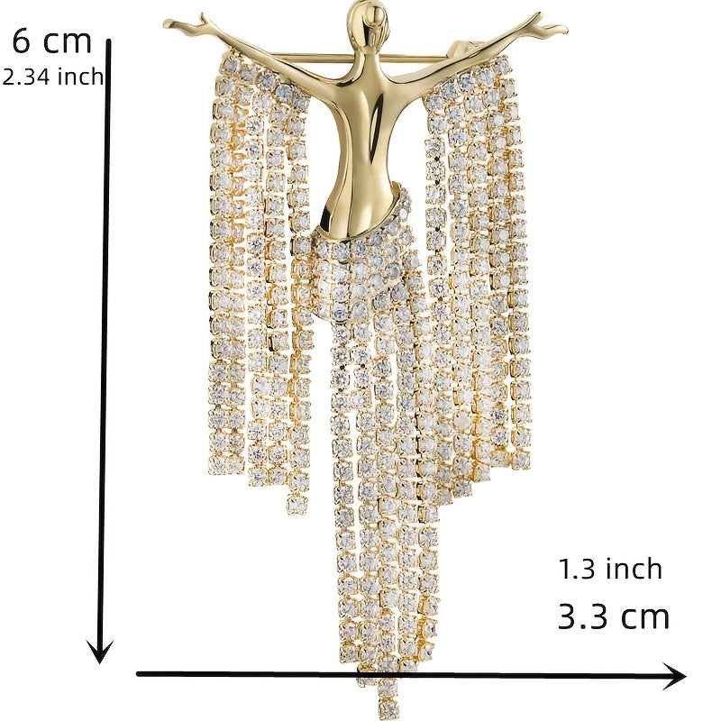 Full Diamond Tassel Brooch for Women Stylish Alloy Accent for Coats and Suits