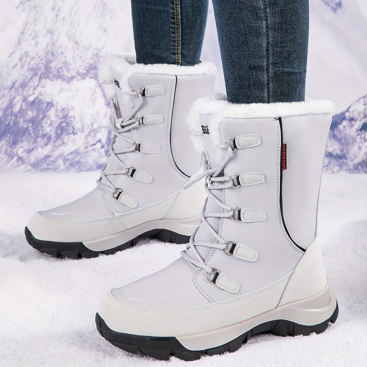 Women's Faux Fur-Lined Platform Snow Boots Casual Lace Up Warm Winter