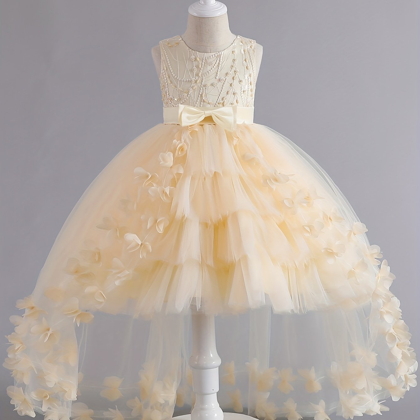 Girls' Sleeveless Princess Dress with Floral Embroidery Tulle Skirt for Pageants Weddings and Formal Events