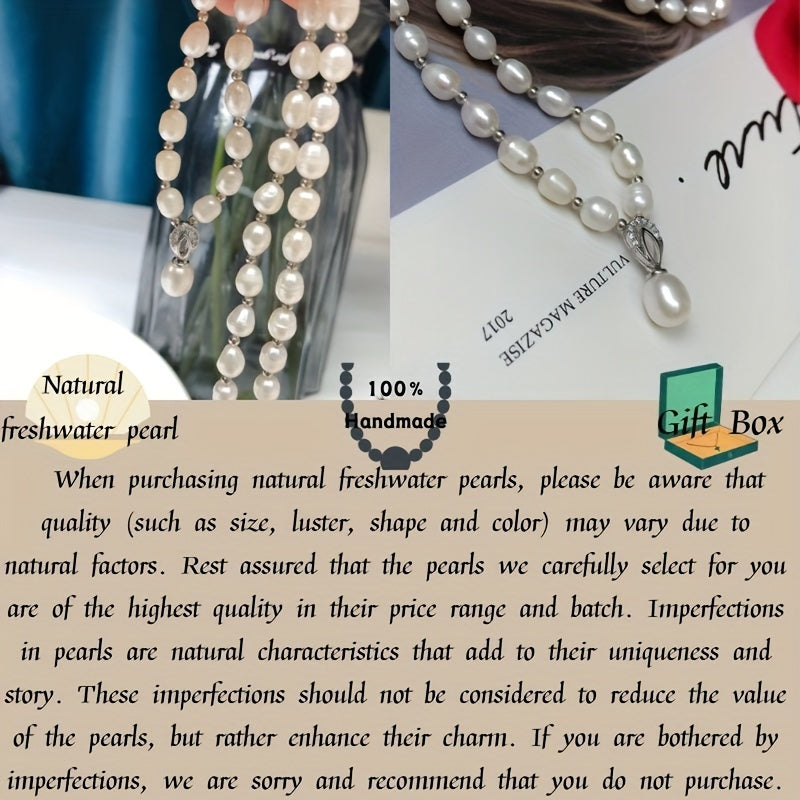 Freshwater Pearl Necklace Elegant Simple Chic Jewelry for Women with Gift Box