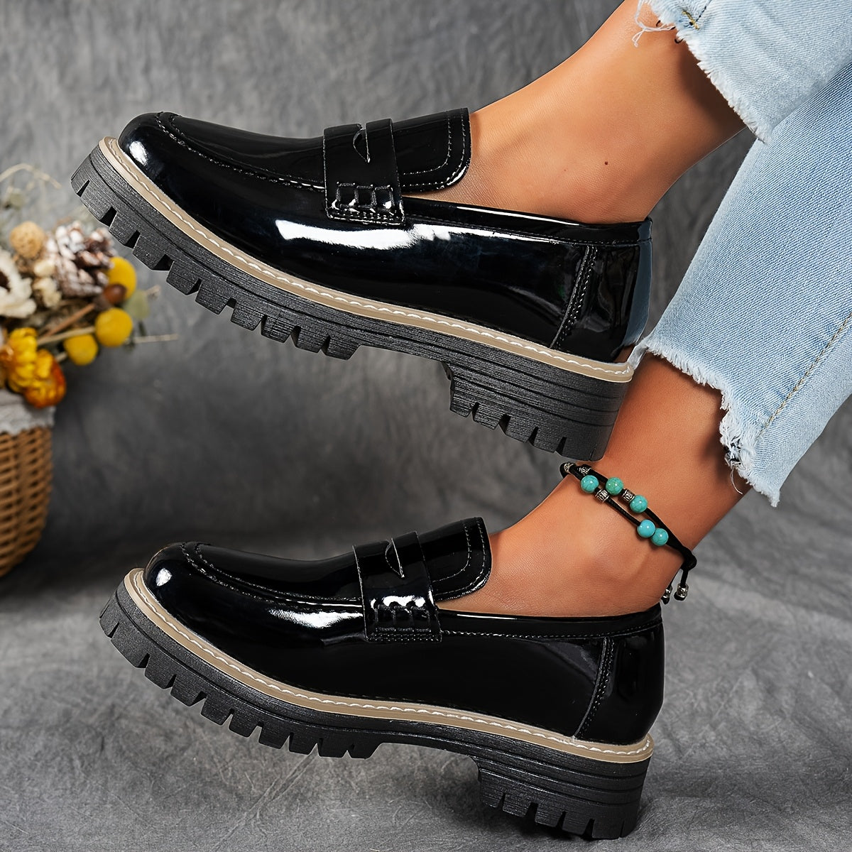 Women's Thick-Soled Loafers Solid Color British Style Casual Shoes