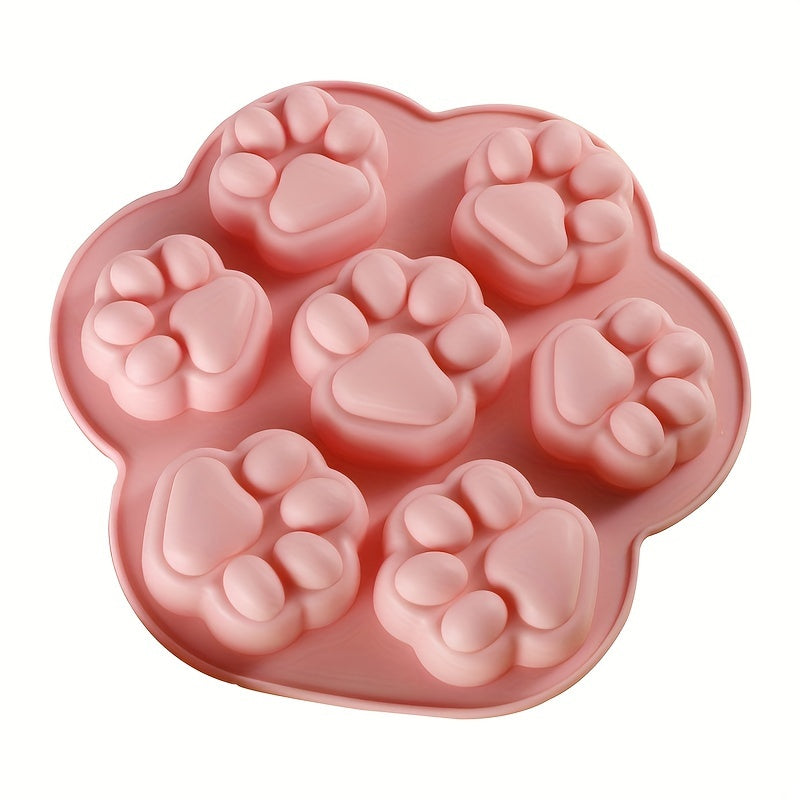 Pink Silicone Paw Print Treat Mold 7 Cavities Non-Stick Food-Grade Baking