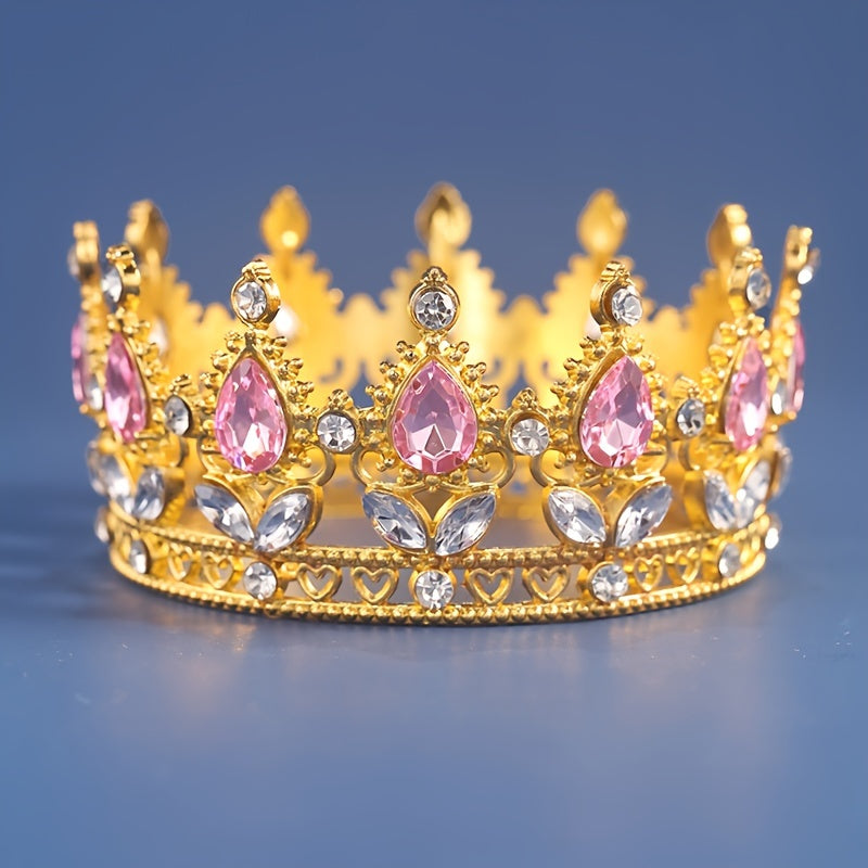 Gold and Silver Wedding Tiara with Crystal Rhinestones for Birthday or Cake Topper