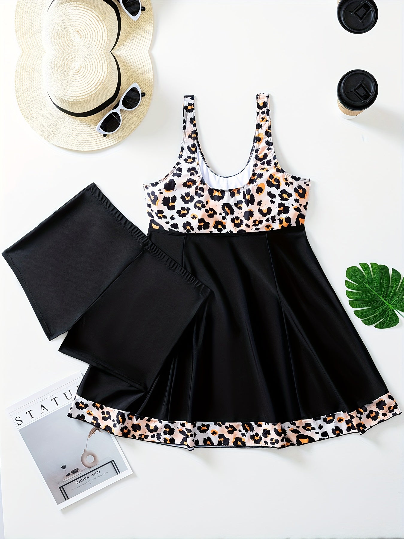 Plus Size Geometric Print Tankini Swimsuit with Shorts Removable Padding