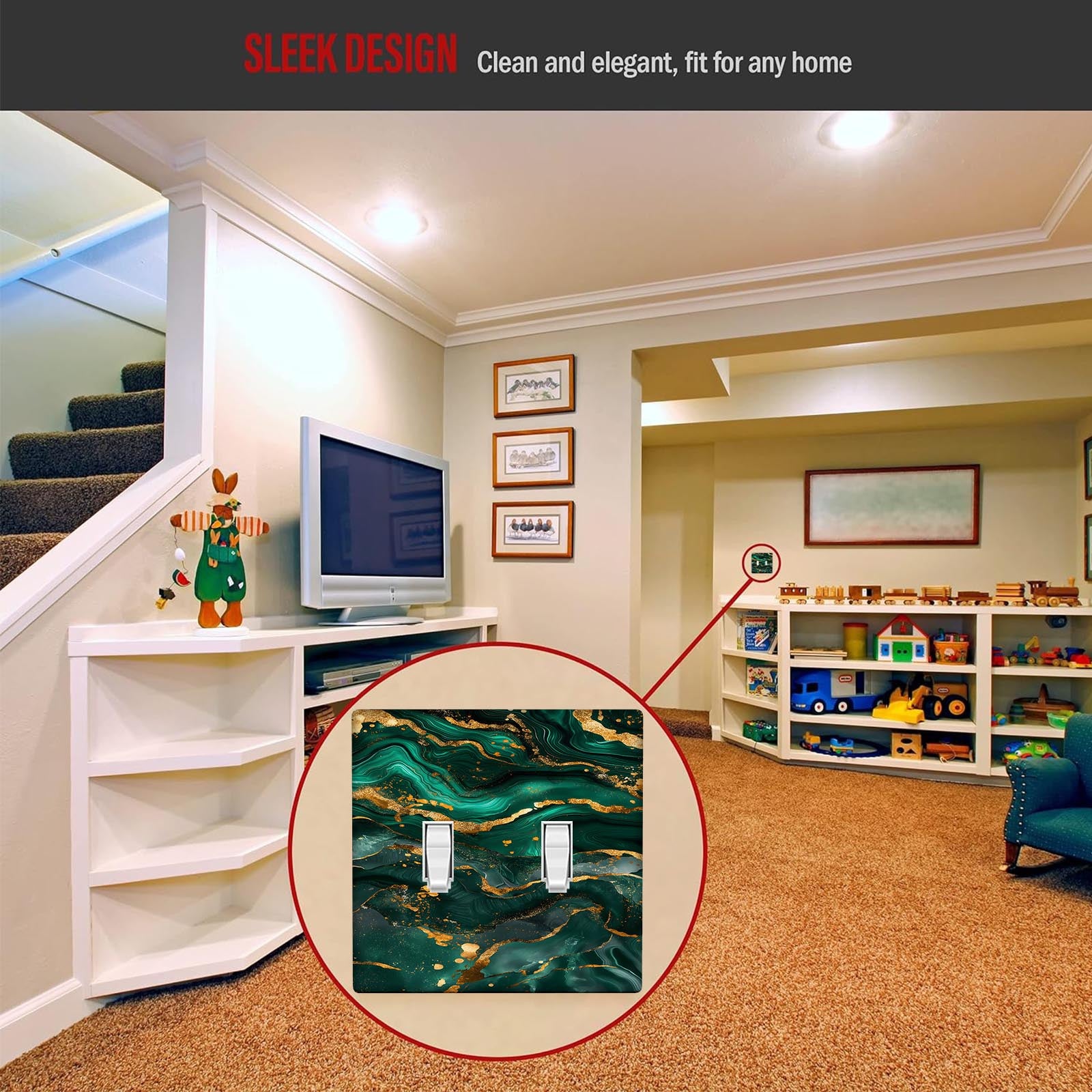 Switch Cover with Emerald and Golden Marble Light for Easy Installation No Batteries Needed