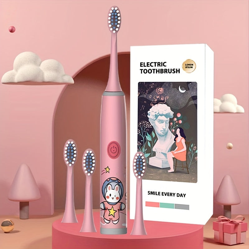 Bolalar uchun elektr tish cho'tkasi yumshoq cho'tka sochlari batareya uslubi kosmik dizayni 4-8 ta cho'tka boshlarini o'z ichiga oladi