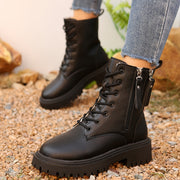 Women Casual Ankle Boots Leather Thick Sole Warm Winter Short Shoes