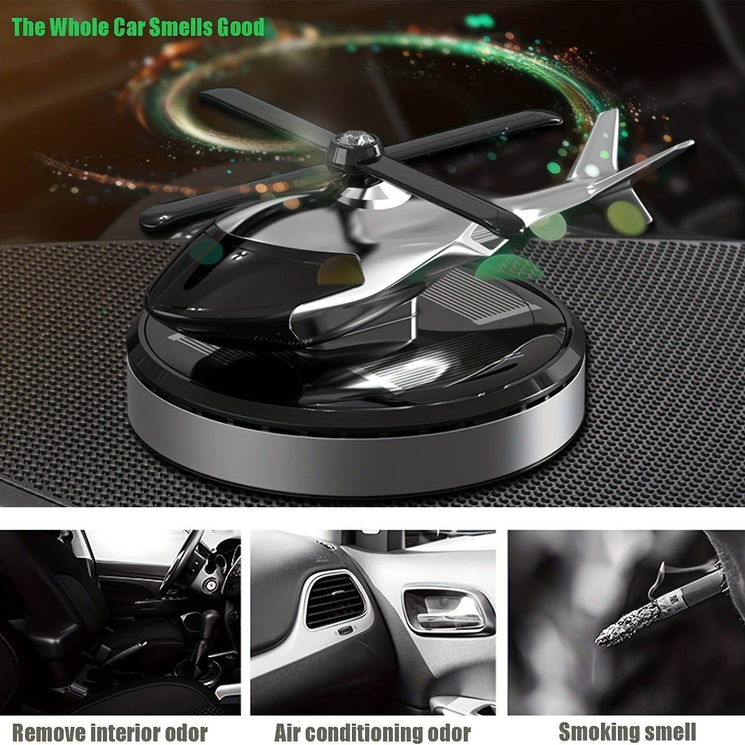 Solar-Powered Helicopter Car Air Freshener Aluminum Alloy Long-Lasting Natural Fragrance