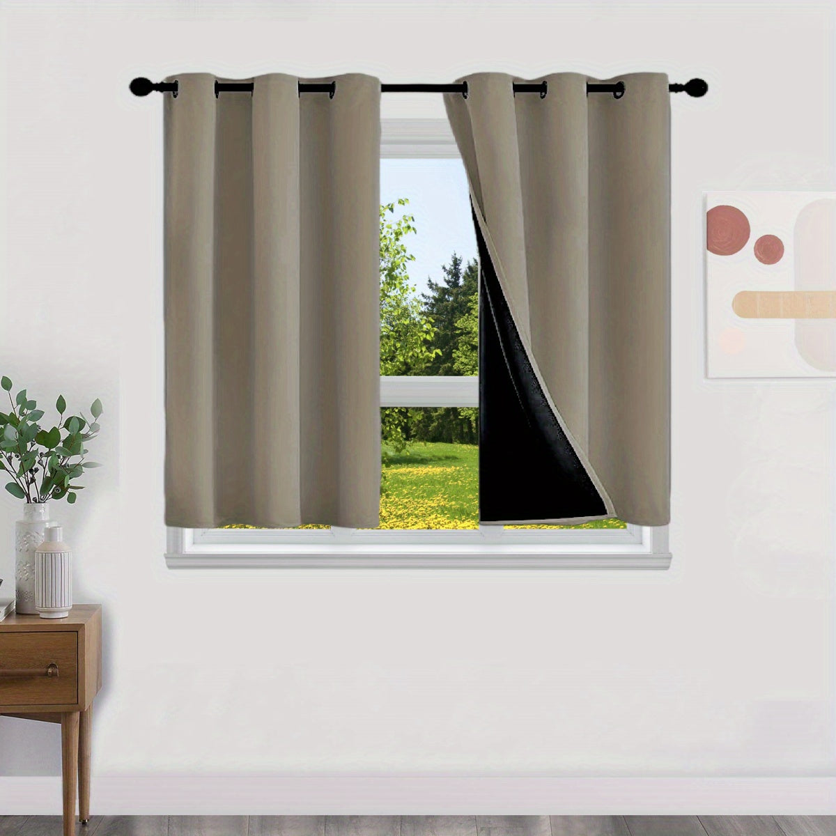 Blackout Curtains 100% Opaque with Lining 2 Pieces for Bedroom Living Room