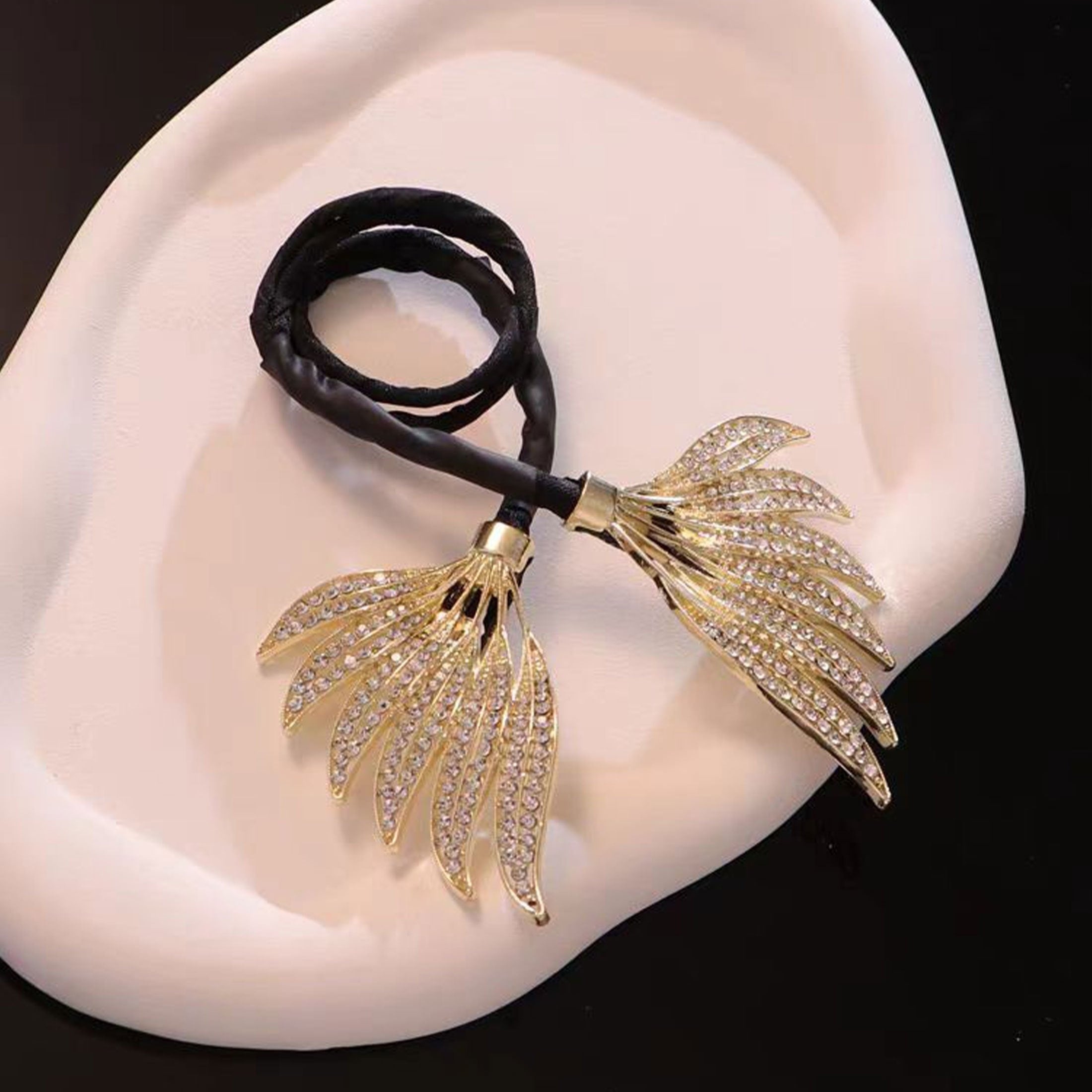 Black Alloy Hair Bun Maker with Rhinestone Embellishments for Women