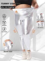 Plus Size Yellow High-Waisted Stretch Leggings 7/8 Yoga Pants With Pockets