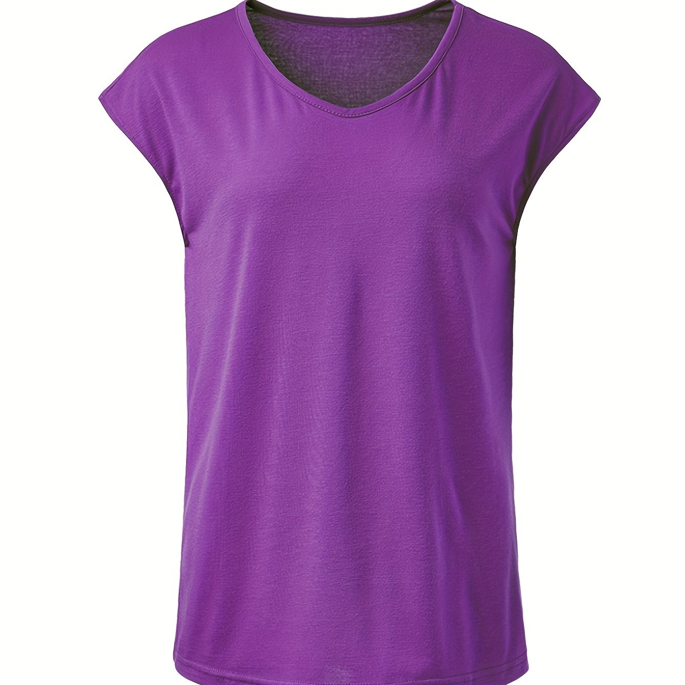 Plus Size Women's Light Blue V-Neck Short Sleeve Polyester Sports T-Shirt