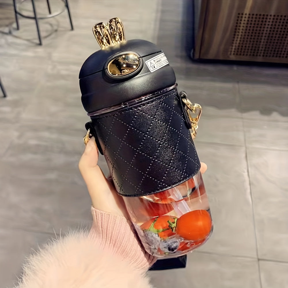 Girl Water Bottle with Straw Drop-Proof Plastic Portable High-Temperature Resistant Includes 4 3D Stickers