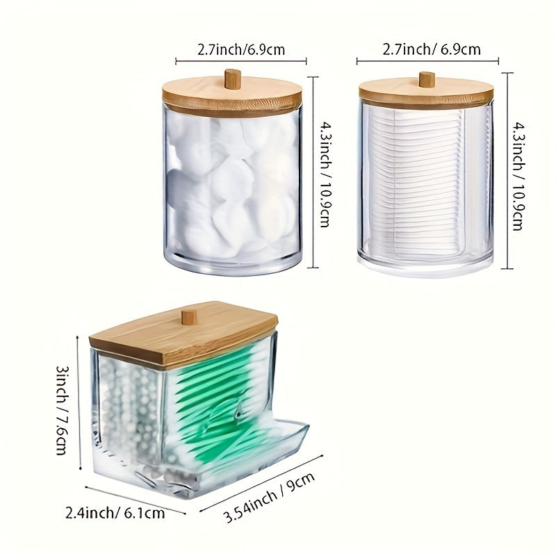 Juego de 3 soportes de plástico transparente para hisopos de algodón, organizador de almacenamiento para baño