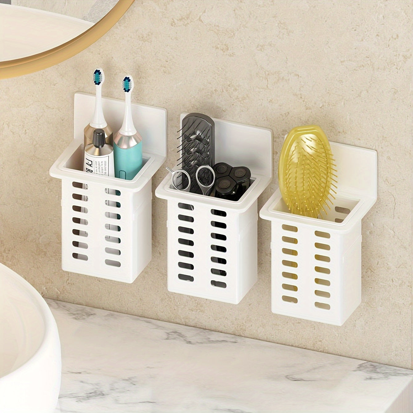 Wall-Mounted Bathroom Toothbrush Holder with Toothpaste and Brush Storage