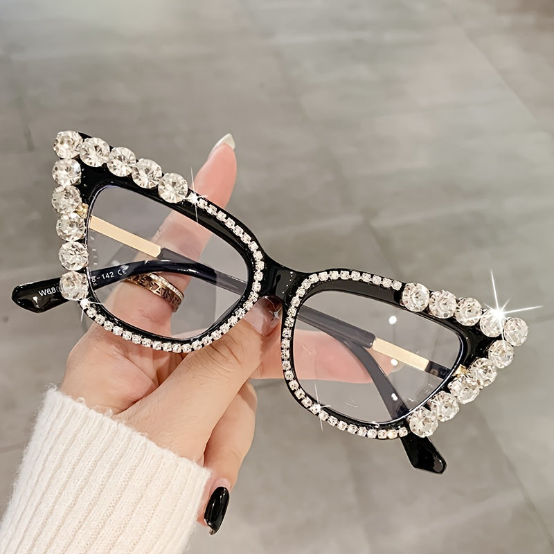 Gafas de ojo de gato azul con detalles de rhinestone, montura completa para fiestas y eventos