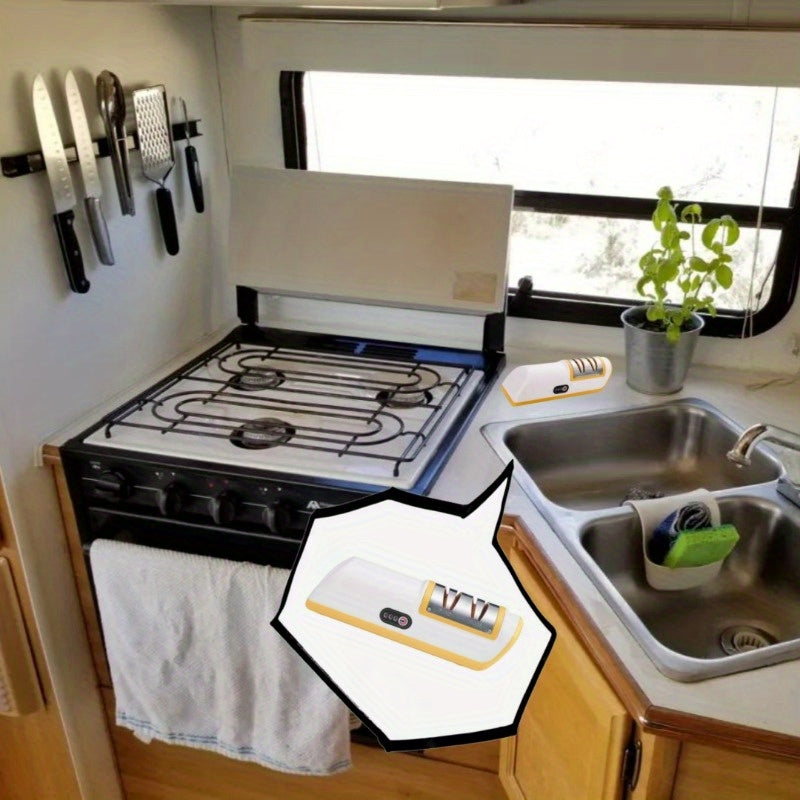 Compact electric knife sharpener for RV kitchens small easy to store fully automatic kitchen use