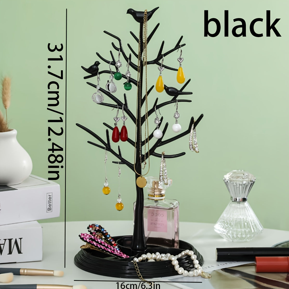 Acacia Bird Tree Jewelry Organizer for Necklaces Bracelets Earrings Rings with Key and Mask Storage