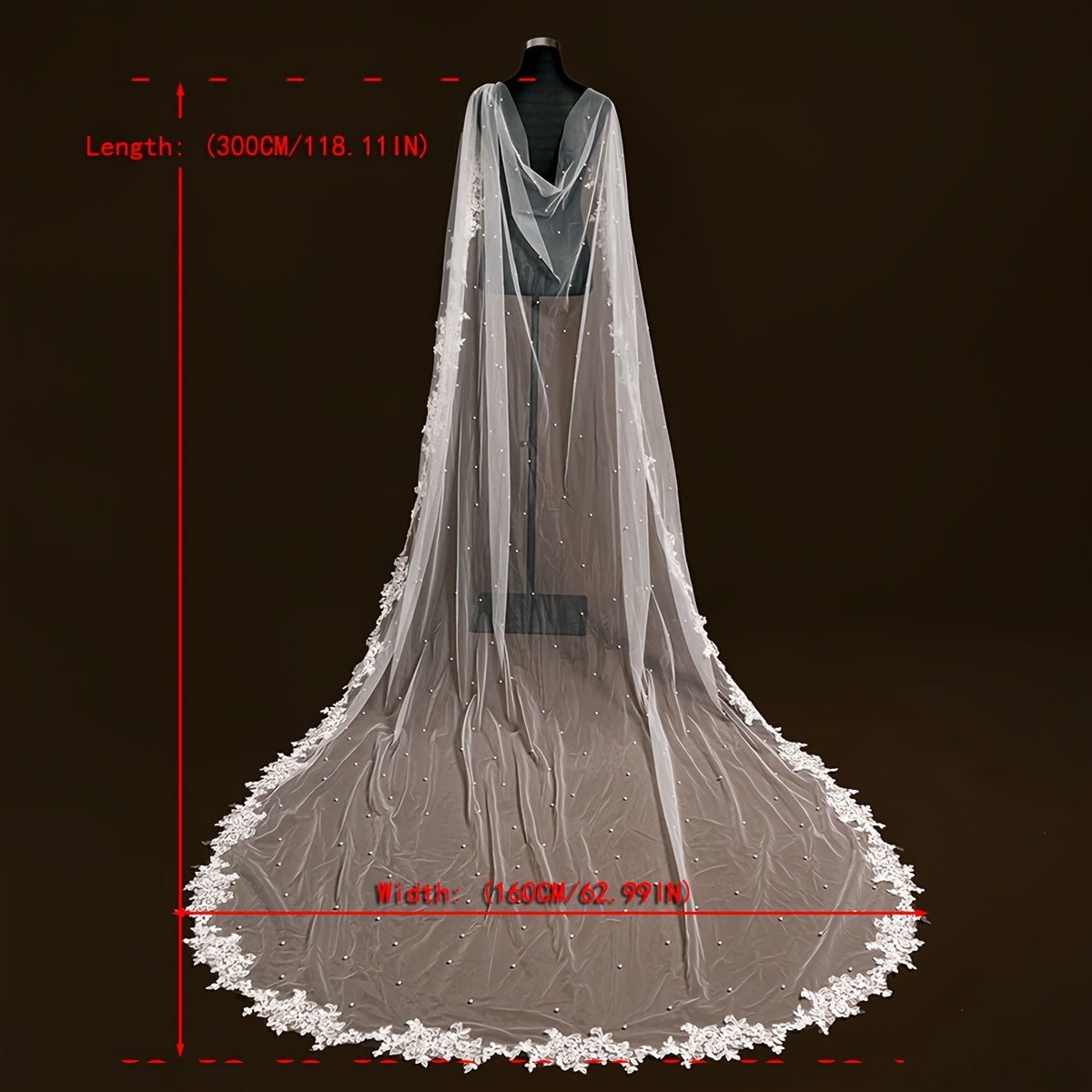 Handcrafted Bridal Wedding Veil with Beading and Lace Trim for Weddings