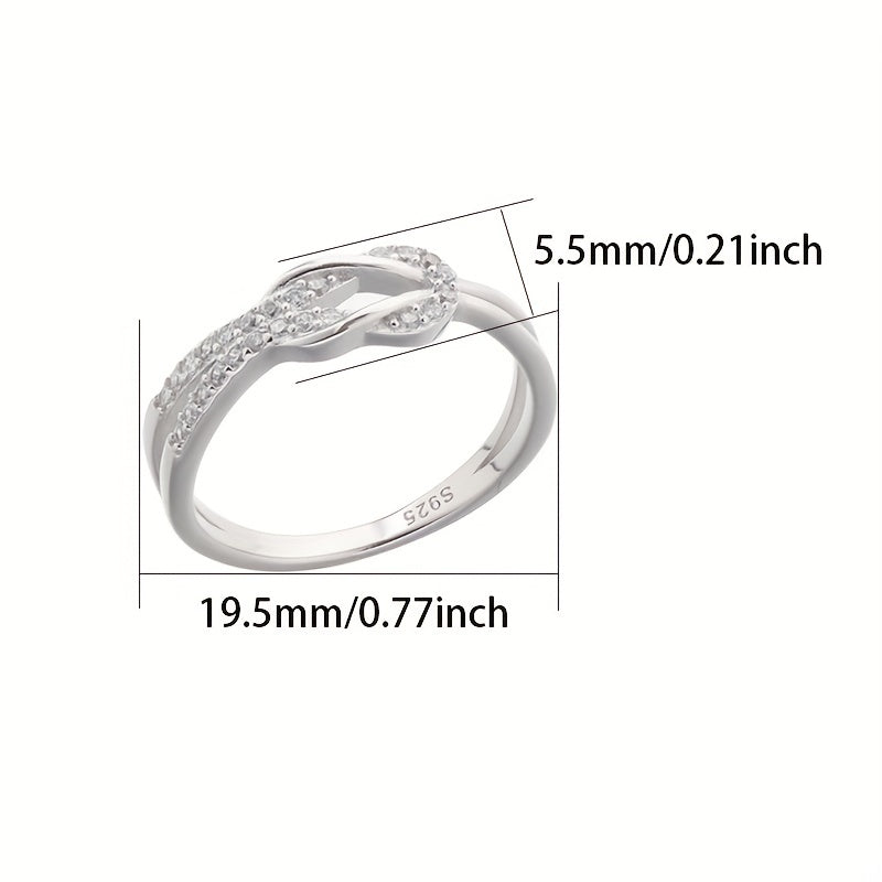 Anillo de plata de ley con diseño de nudo de zirconia para mujer joyería de compromiso y boda
