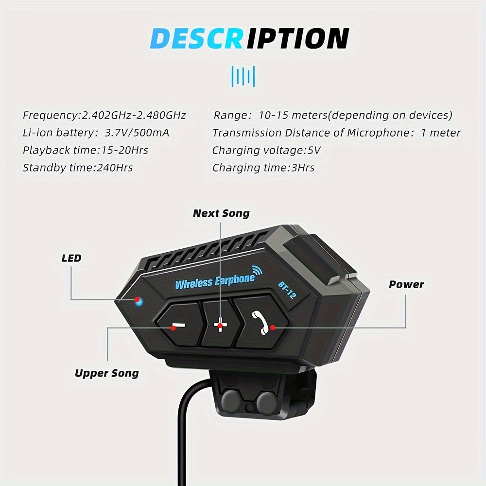 Wireless Motorcycle Helmet Earphone Headset for Hands-Free Calls and Music