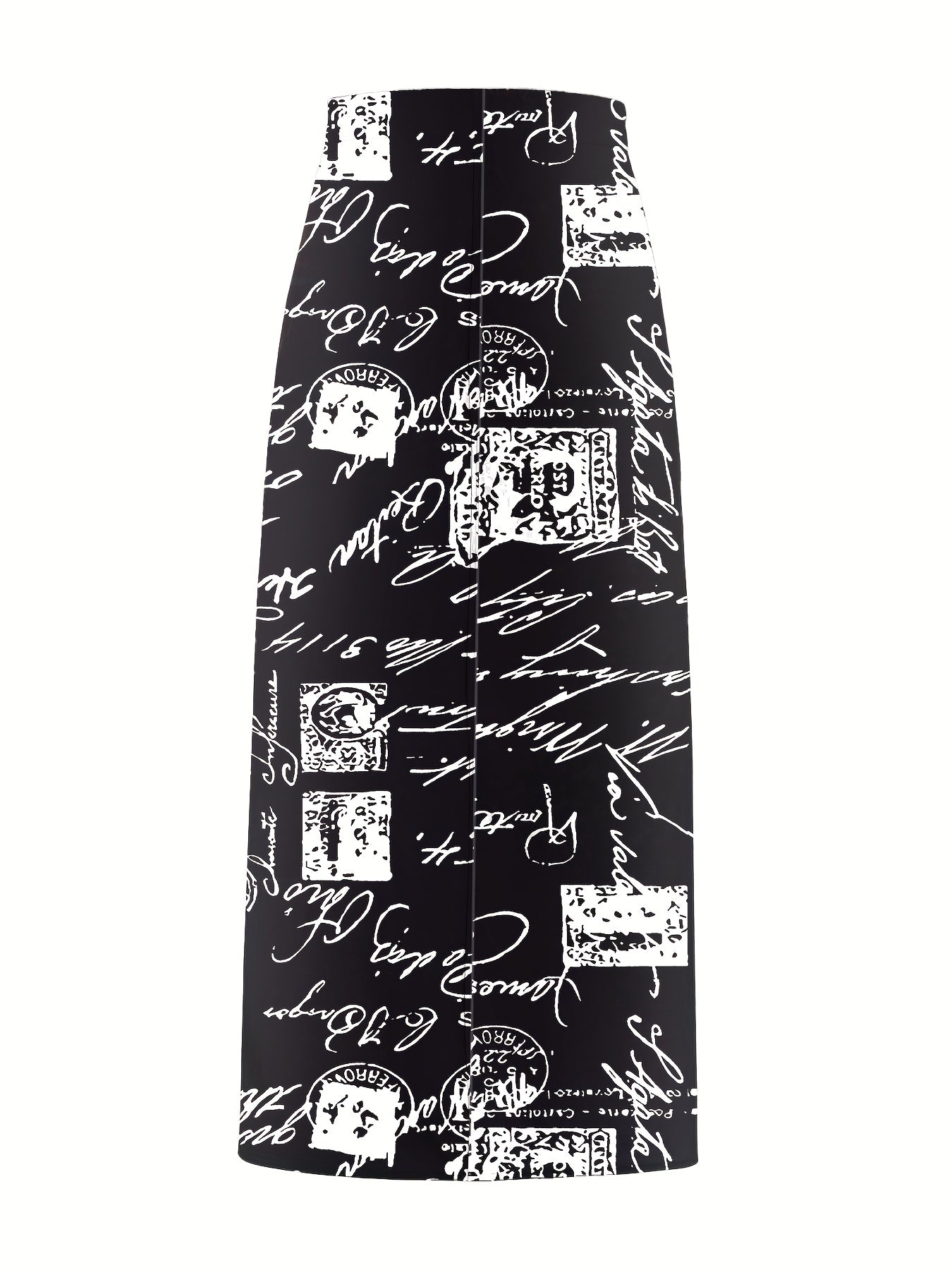 Plus-Size Geometric Print Midi Skirt with Pockets Polyester Flared All-Season