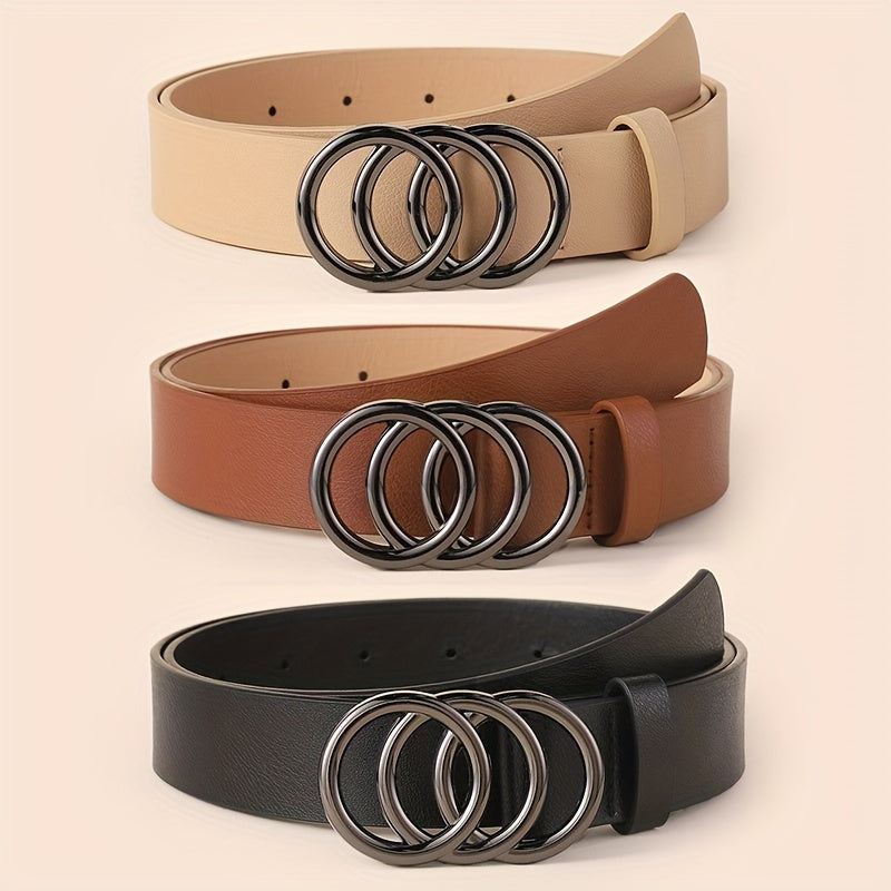 Women Leather Waist Belt for Jeans Dress with Golden Ring Buckle