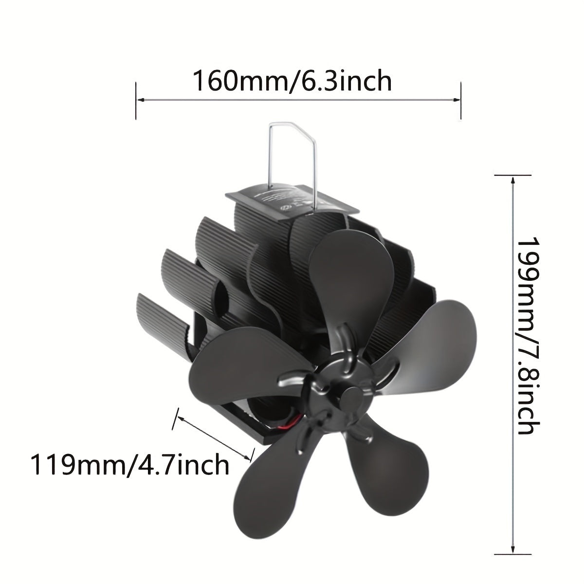 Magnetic Wood Stove Fan 5-Blade Heat-Powered Fireplace Fan for Wood-Burning Stoves