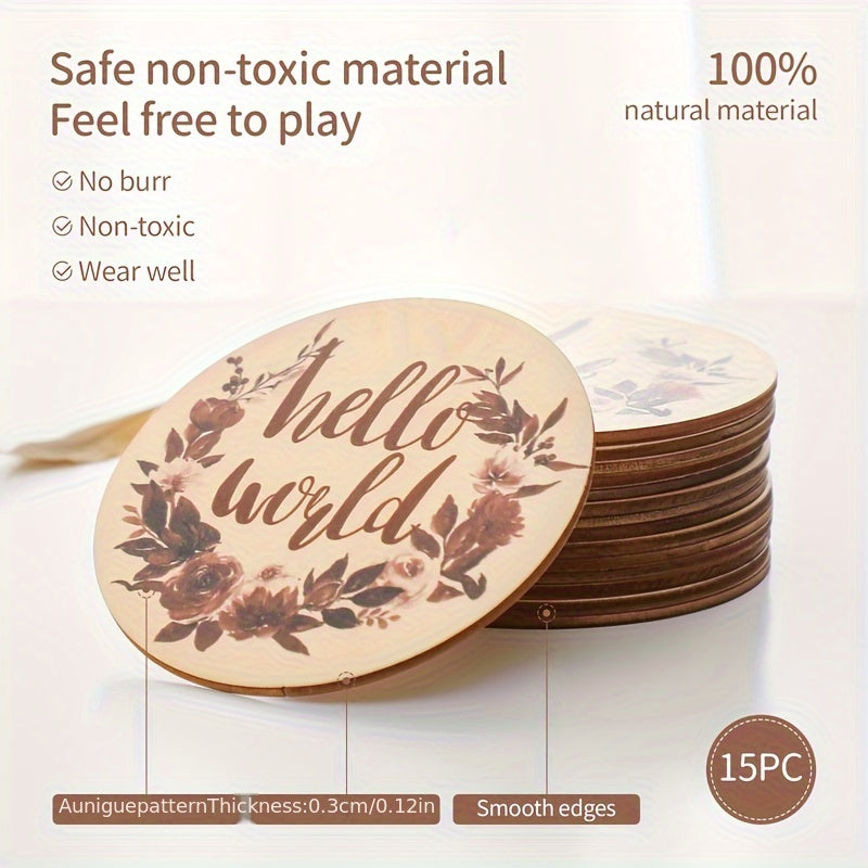 Wooden Baby Growth Milestone Photo Cards for Kids First Year Keepsake Set