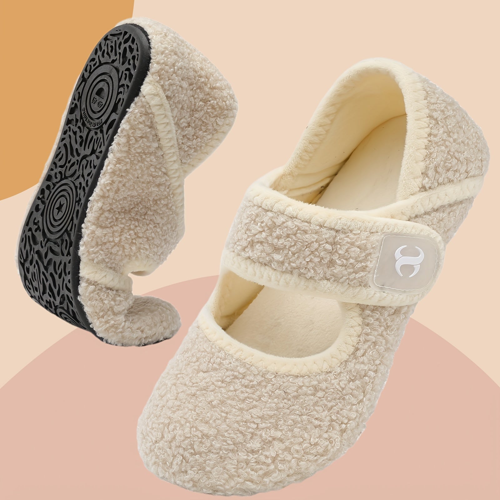 Women's Faux Fur Mary Jane Flats Soft Fabric Lining Non-Slip Sole Indoor Shoes