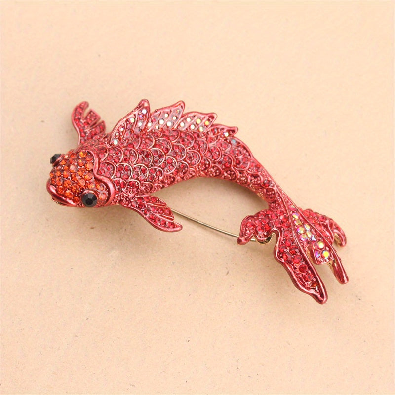 Goldfish Brooch Rhinestones Enamel Koi Fish Lapel Pin for Dresses Sweaters and Suits