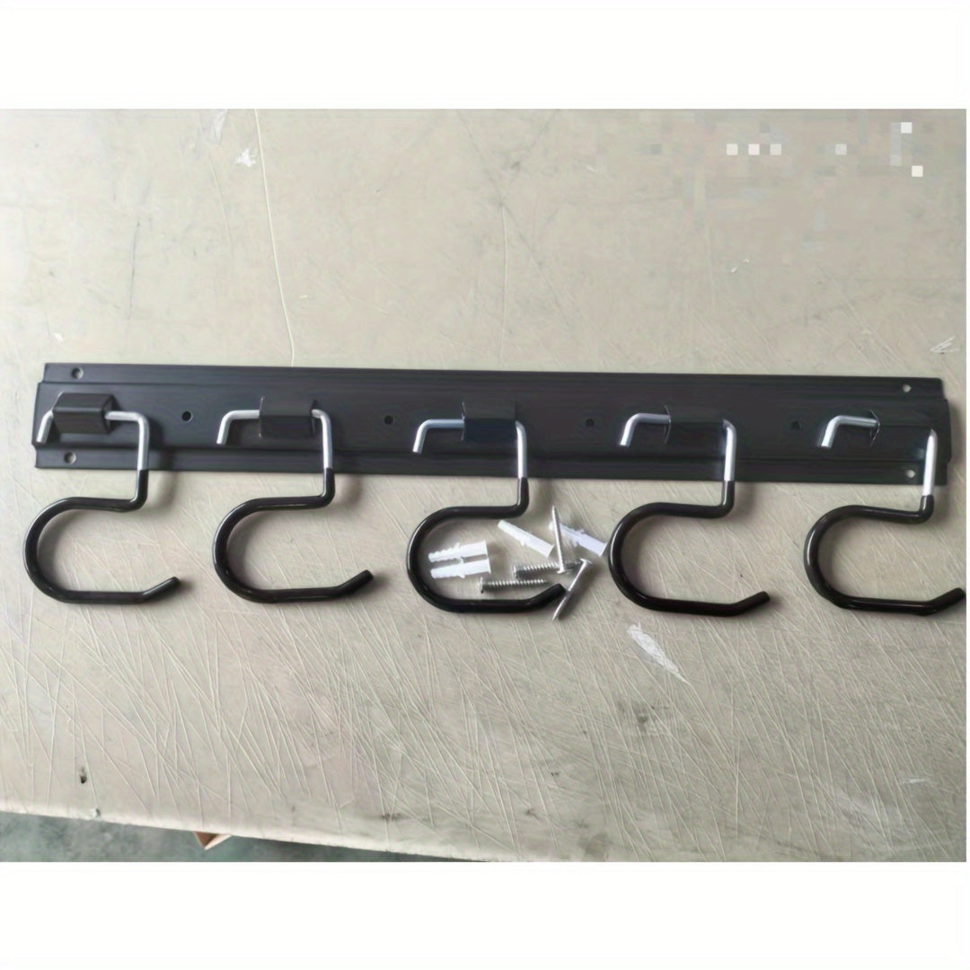 Perchero de herramientas de pared con 5 ganchos en S para almacenamiento en garaje