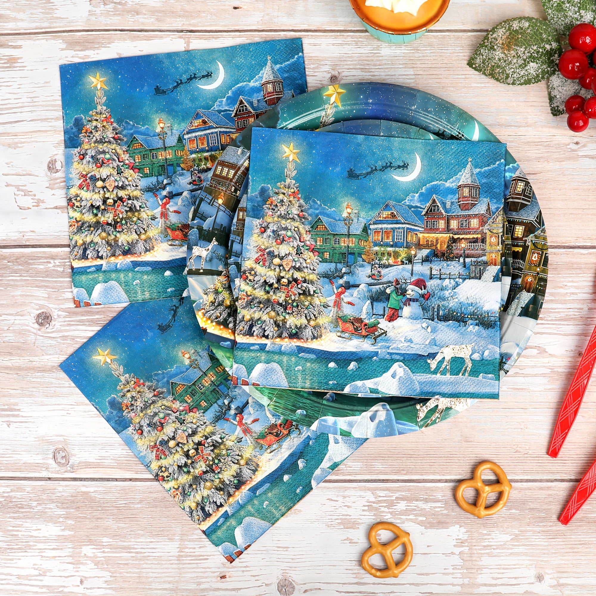 Christmas Tree Pattern Disposable Napkins Pack 2-Ply Eco-Friendly Paper for Holiday Dining