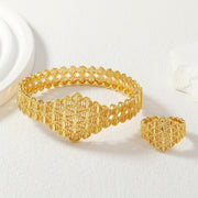 Efiopcha uslubidagi zargarlik to'plami: 24K oltin qoplangan mis bilaguzuk va uzuk, ayollar uchun mukammal to'y aksessuar, ona yoki qiz do'st uchun ajoyib sovg'a, har kuni yoki bayramda kiyish uchun mos, yoqimli Ramazon sovg'asi