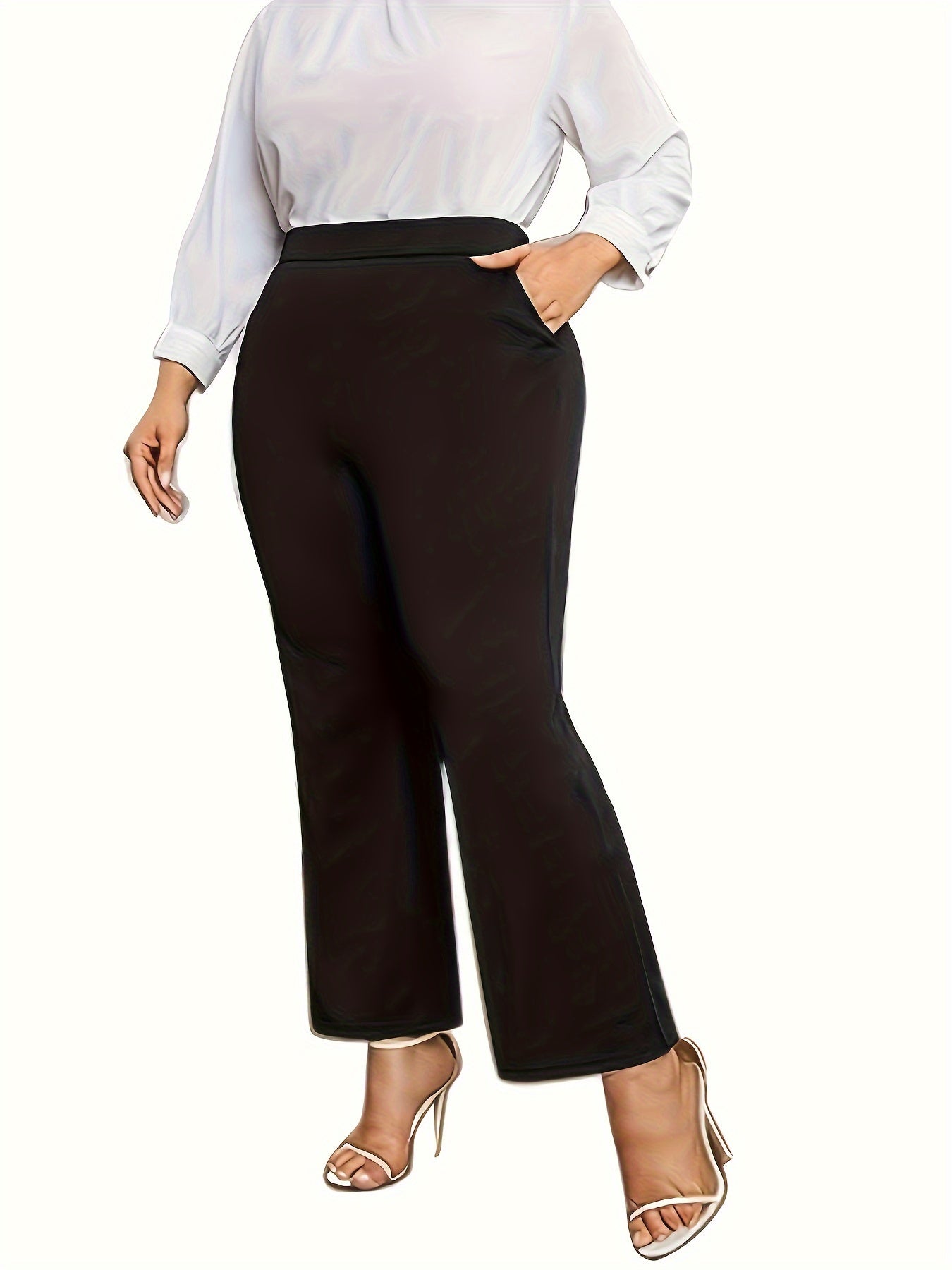 Pantalones de talle alto de talla grande con bolsillos inclinados de color sólido para primavera y verano