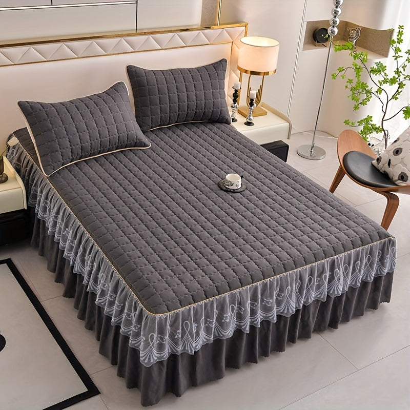 Luxury Bedding Set with Quilted Edge Bed Skirt Pillowcases Mattress Protector and Duvet Cover