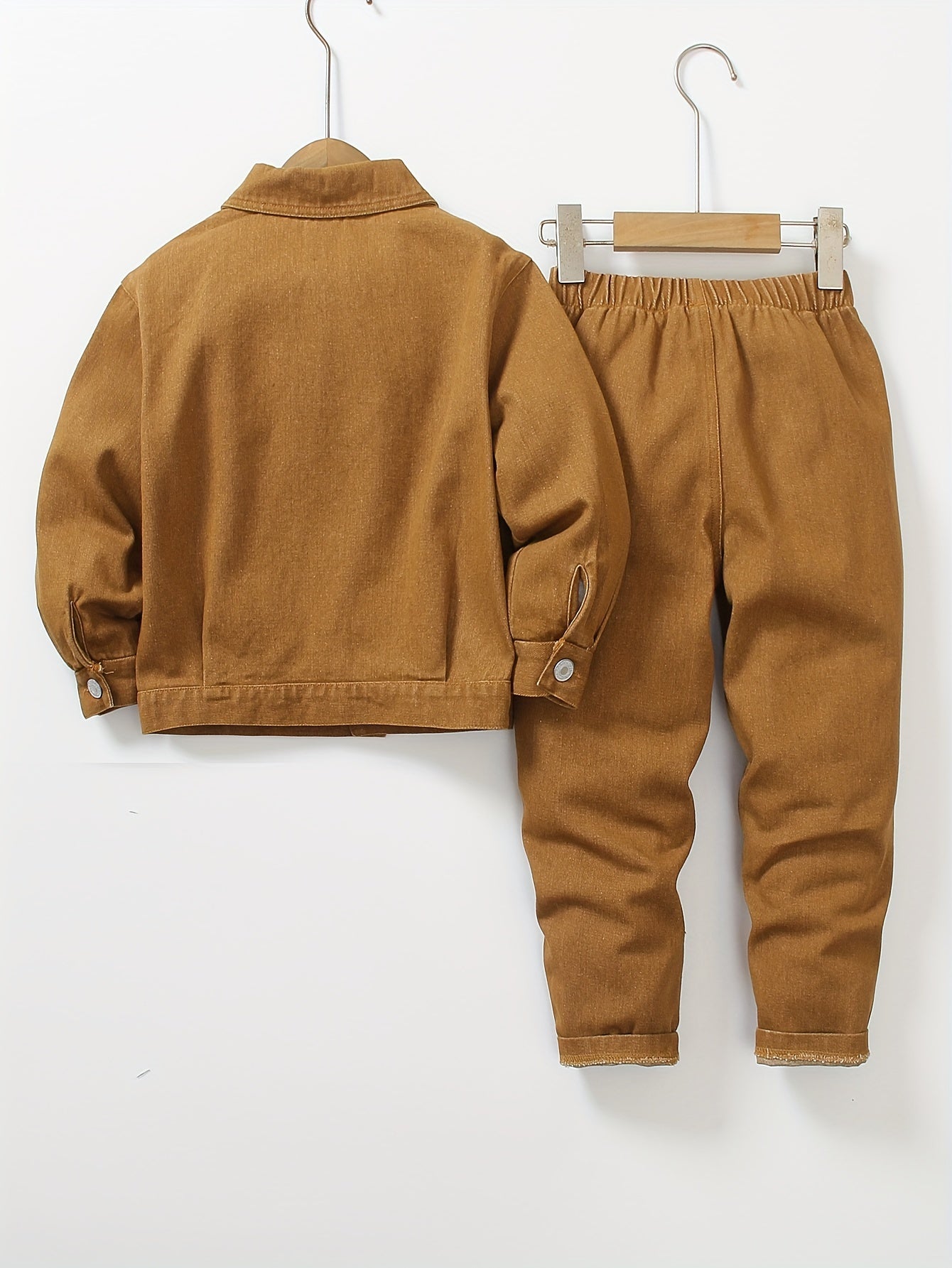 Yoz va kuz mavsumi uchun erkaklar va bolalar uchun elastik bel va shimlari bo'lgan denim uzun qo'lqopli kostyum.