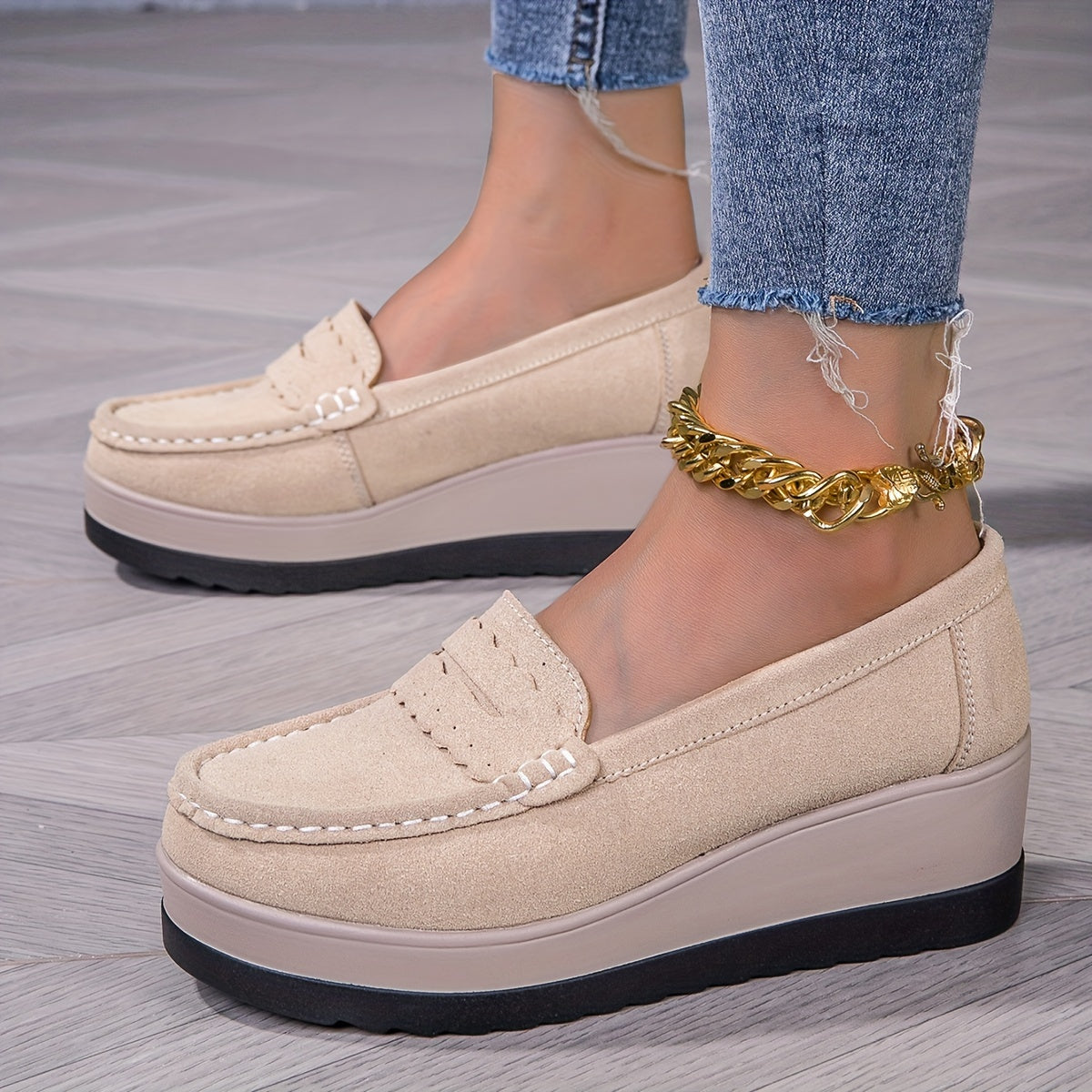 Women's Slip-On Platform Wedge Loafers Lightweight Soft Sole Walking Shoes